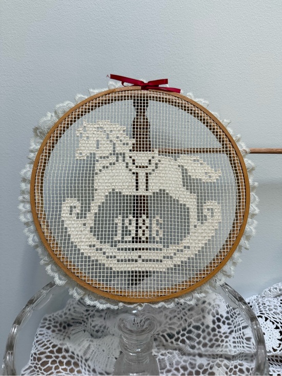 Other - Handmade Embroidered Rocking Horse Lace Hoop Wall Décor